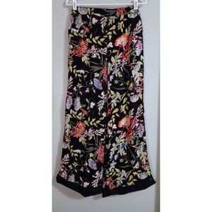 Zinzane Medium Black Floral Wide Leg Casual Beach Travel Lounge Flowy Pants